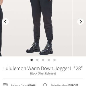 lululemon Warm Down jogger II “28” size 8 Black Joggers